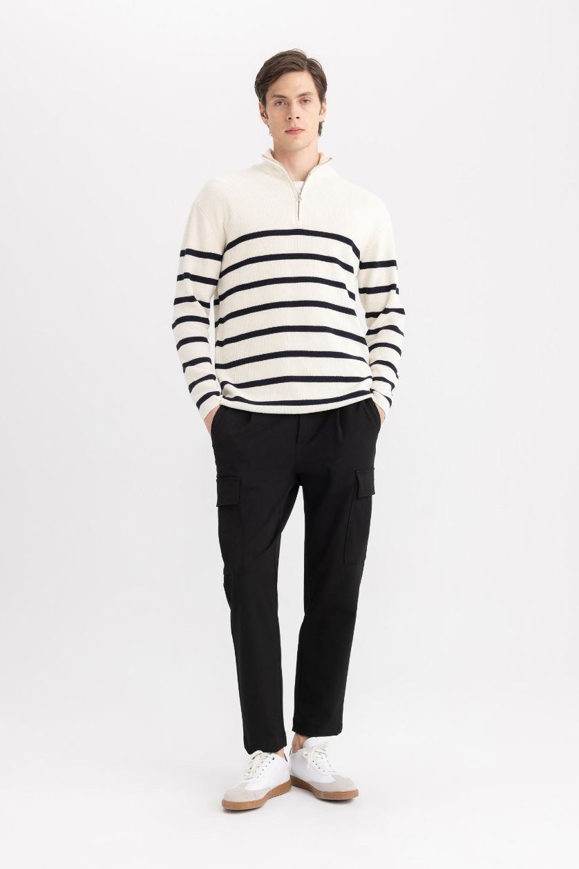 Man Black Cargo Jogger Regular Hem Trousers