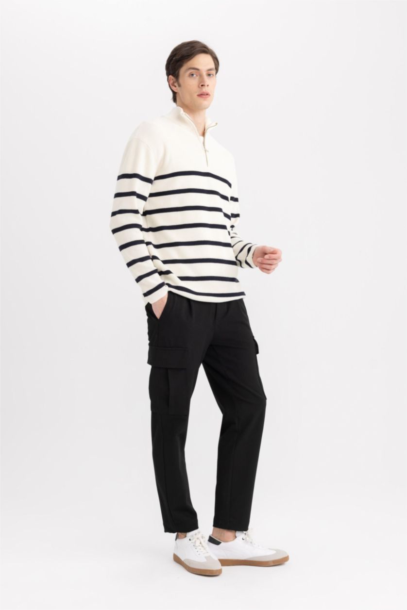 Man Black Cargo Jogger Regular Hem Trousers