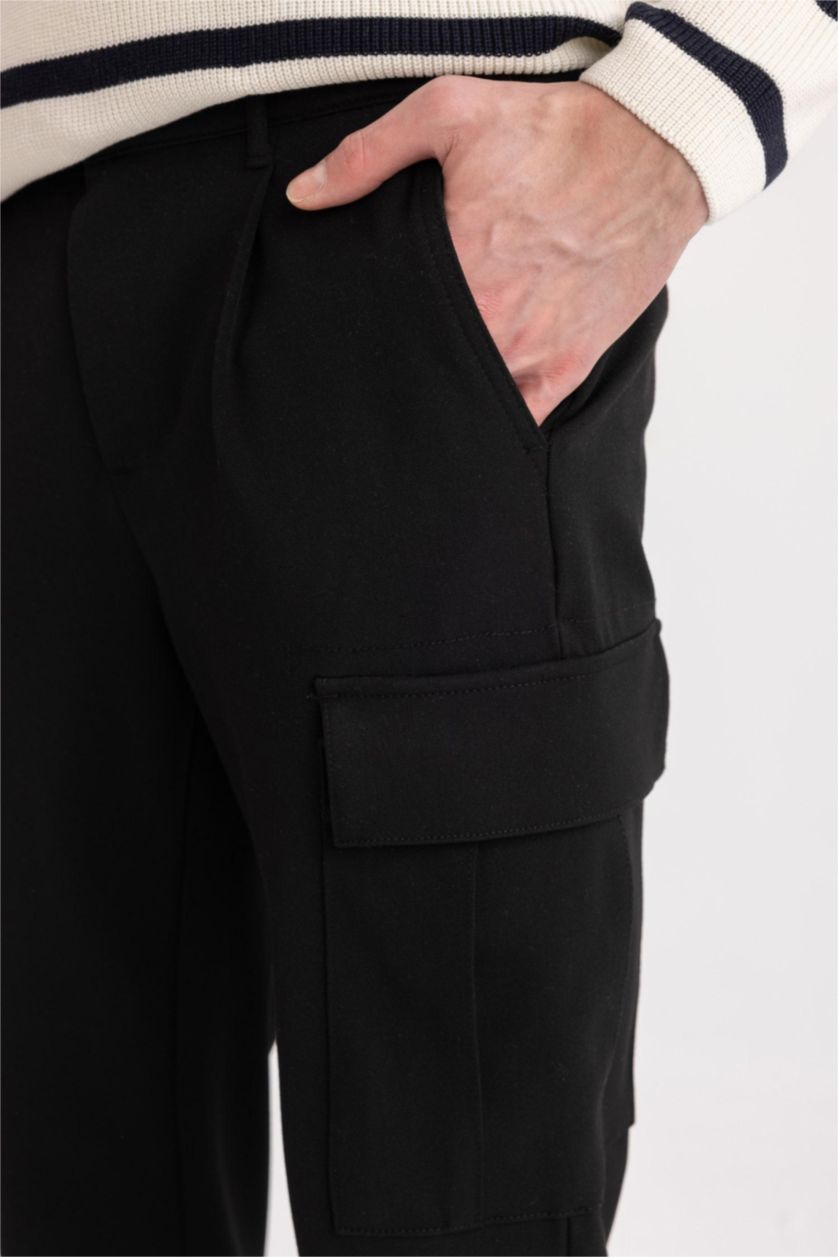 Man Black Cargo Jogger Regular Hem Trousers