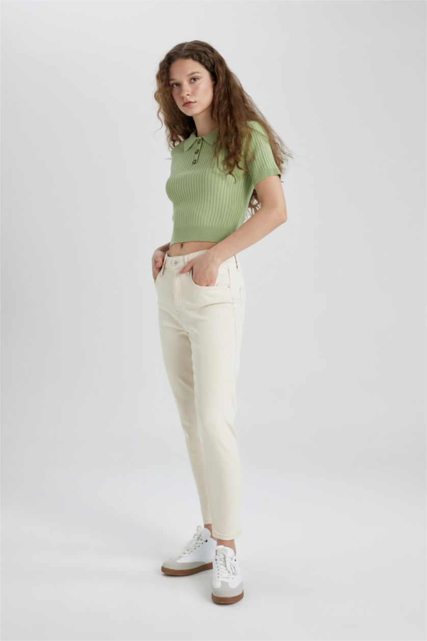 WOMAN Ecru Lina Mom Fit Comfortable High Waist Skinny Leg White Jeans