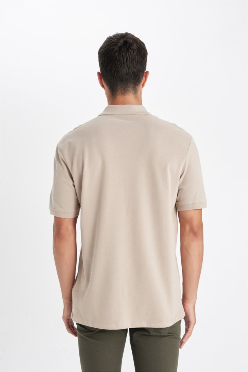Erkek Bej %100 Pamuk Regular Fit Polo Yaka Kısa Kollu Basic Düz Pike Kumaş Tişört