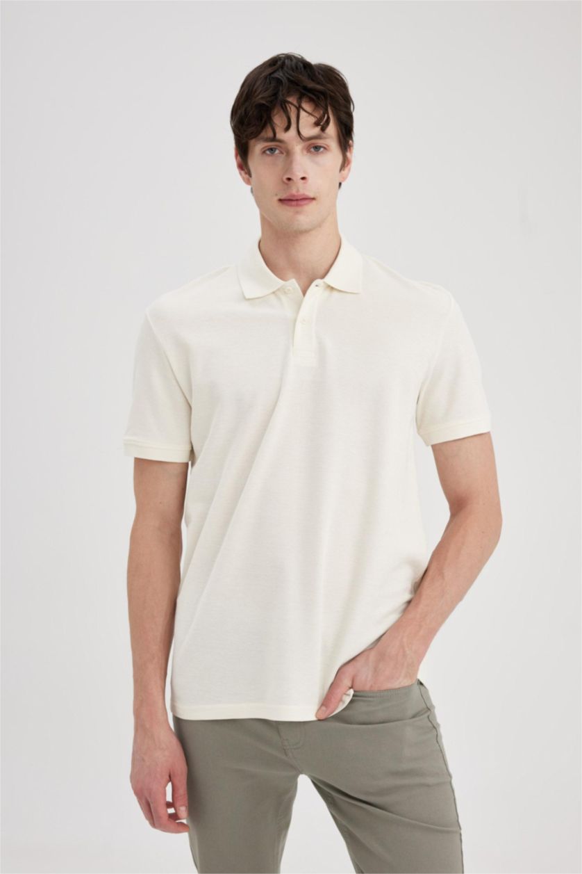 Men Ecru New Regular Fit Pique Short Sleeve Polo T-Shirt