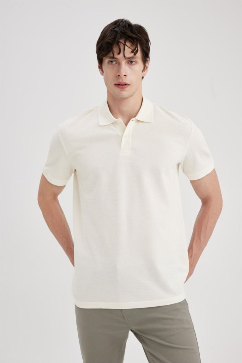 Men Ecru New Regular Fit Pique Short Sleeve Polo T-Shirt
