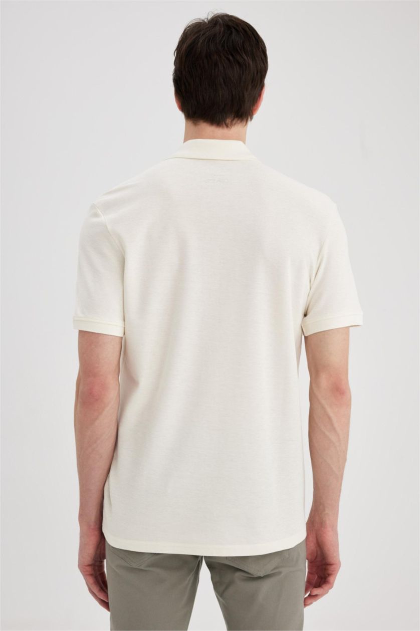 Men Ecru New Regular Fit Pique Short Sleeve Polo T-Shirt