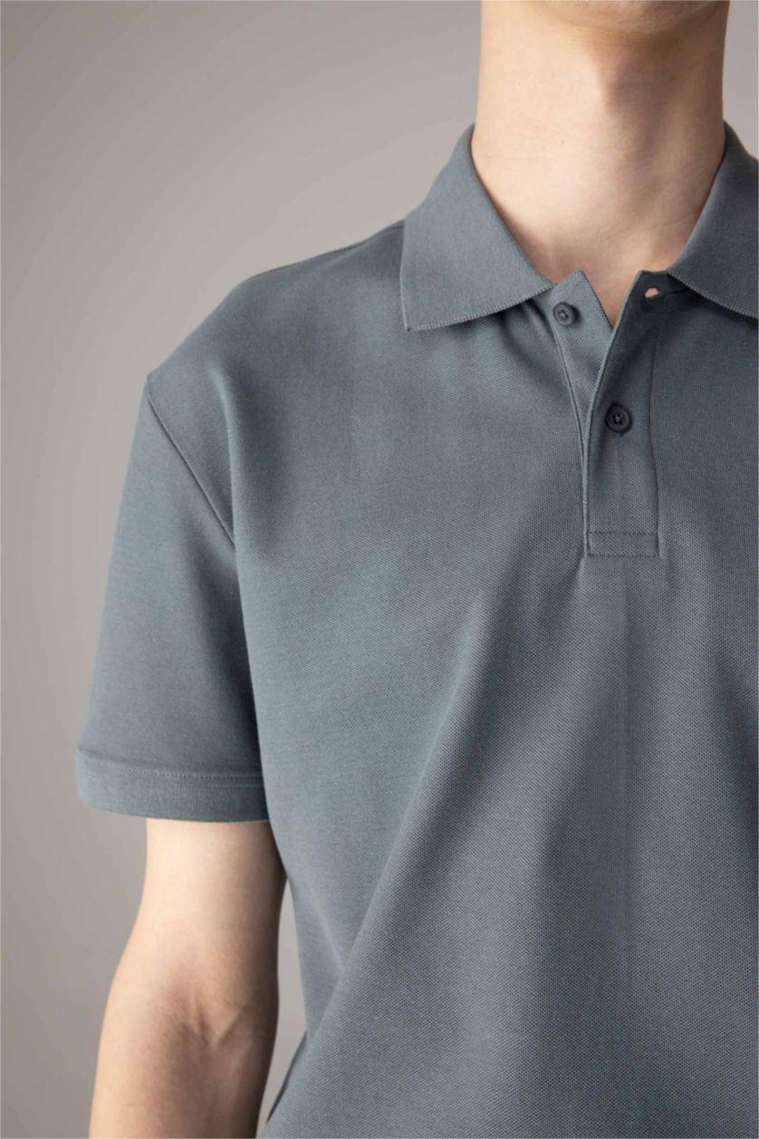 رجال رمادي New Regular Fit Pique Short Sleeve Polo T-Shirt