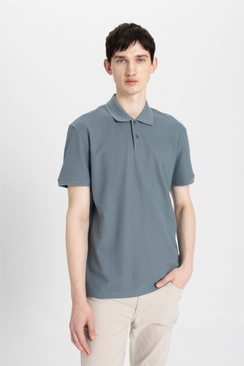 رجال رمادي New Regular Fit Pique Short Sleeve Polo T-Shirt