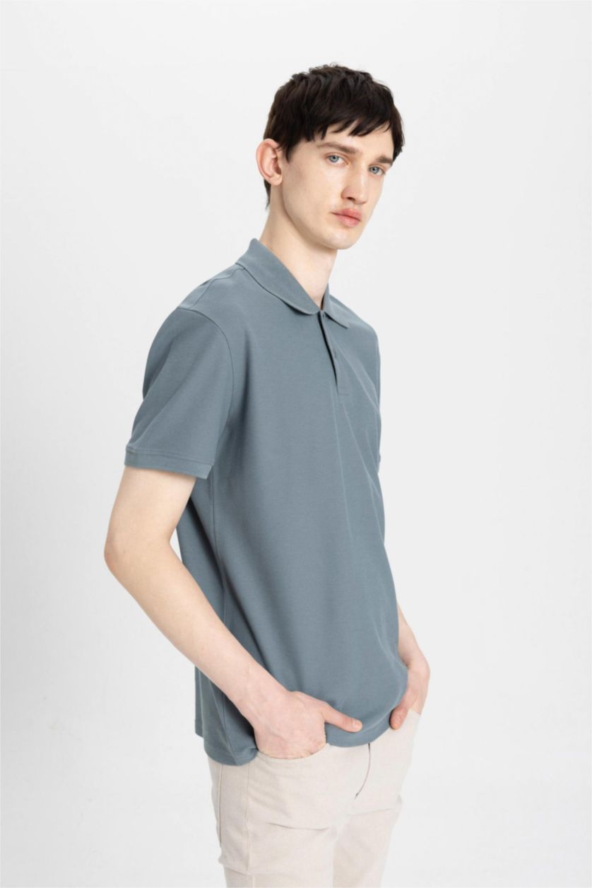 رجال رمادي New Regular Fit Pique Short Sleeve Polo T-Shirt