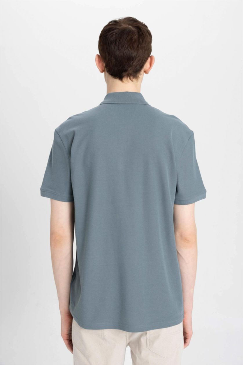 رجال رمادي New Regular Fit Pique Short Sleeve Polo T-Shirt