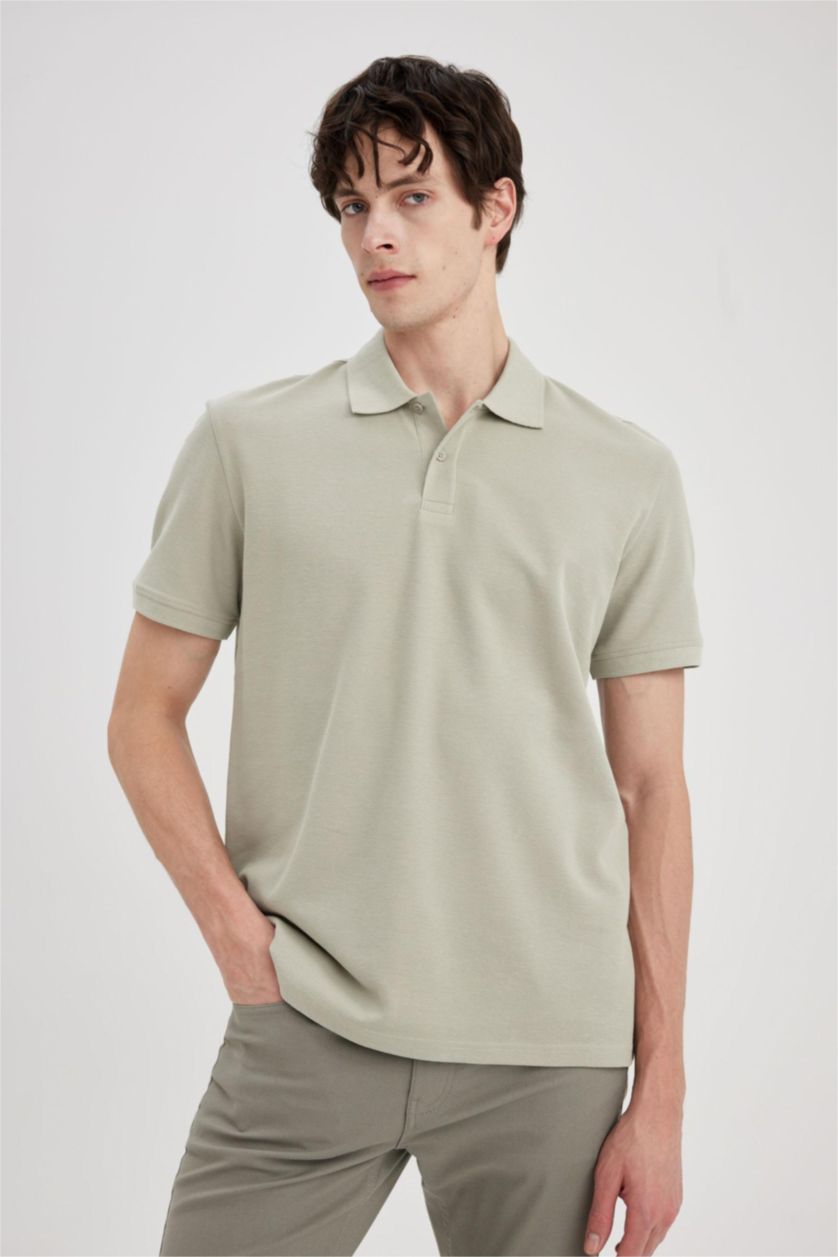 Men Light Khaki New Regular Fit Pique Short Sleeve Polo T-Shirt