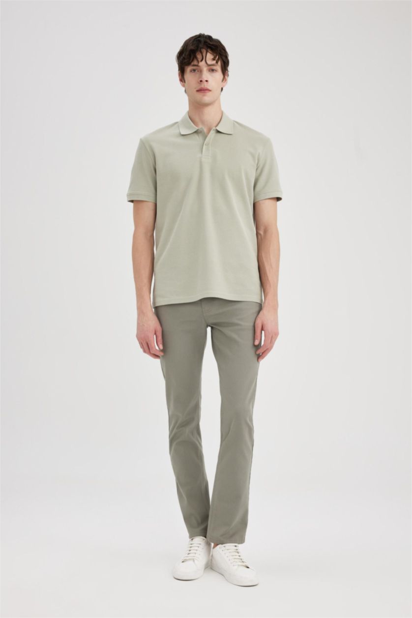 Men Light Khaki New Regular Fit Pique Short Sleeve Polo T-Shirt
