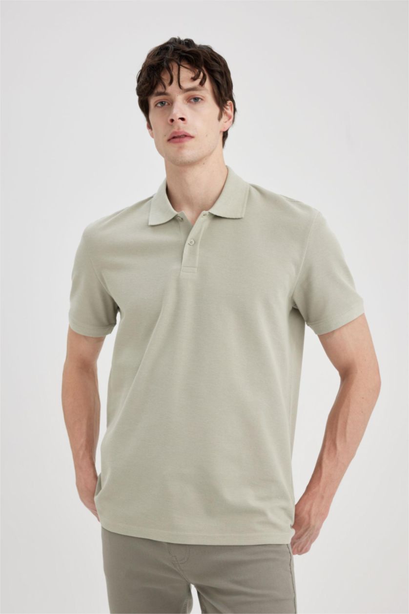 Men Light Khaki New Regular Fit Pique Short Sleeve Polo T-Shirt