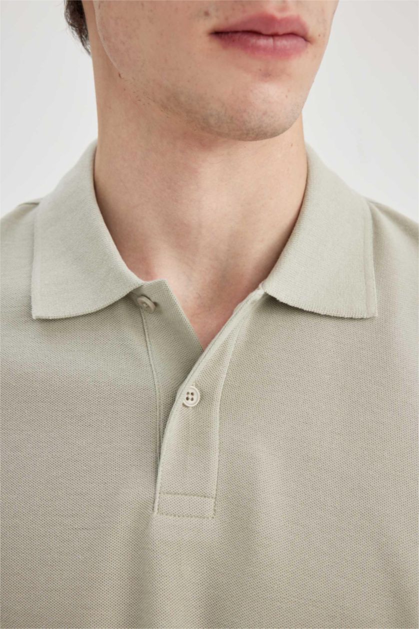 Men Light Khaki New Regular Fit Pique Short Sleeve Polo T-Shirt
