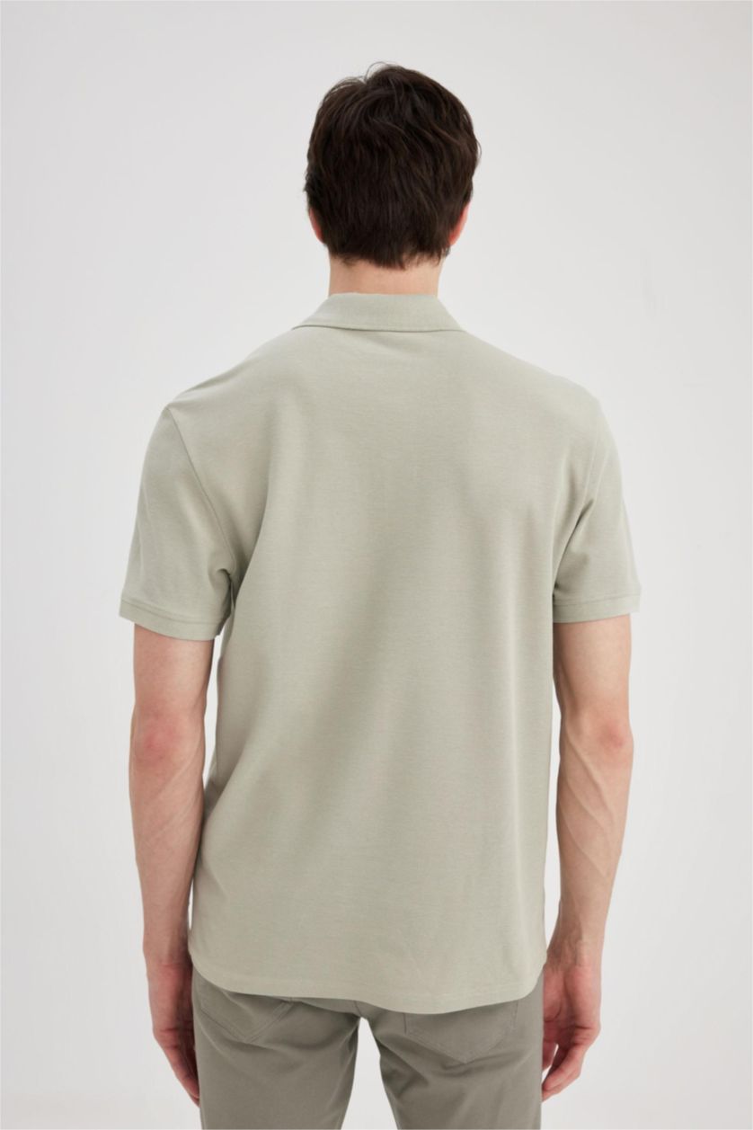Men Light Khaki New Regular Fit Pique Short Sleeve Polo T-Shirt