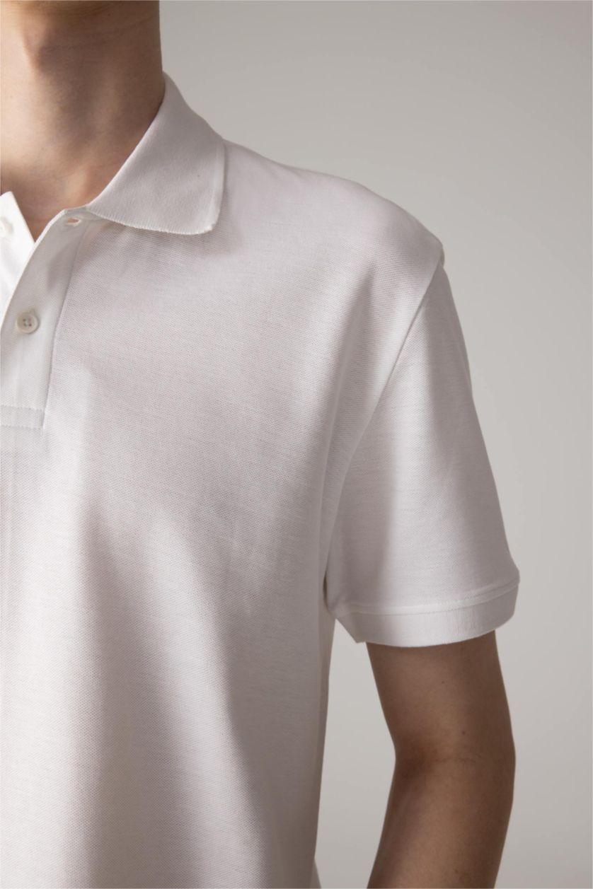 MAN White New Regular Fit Pique Short Sleeve Polo T-Shirt