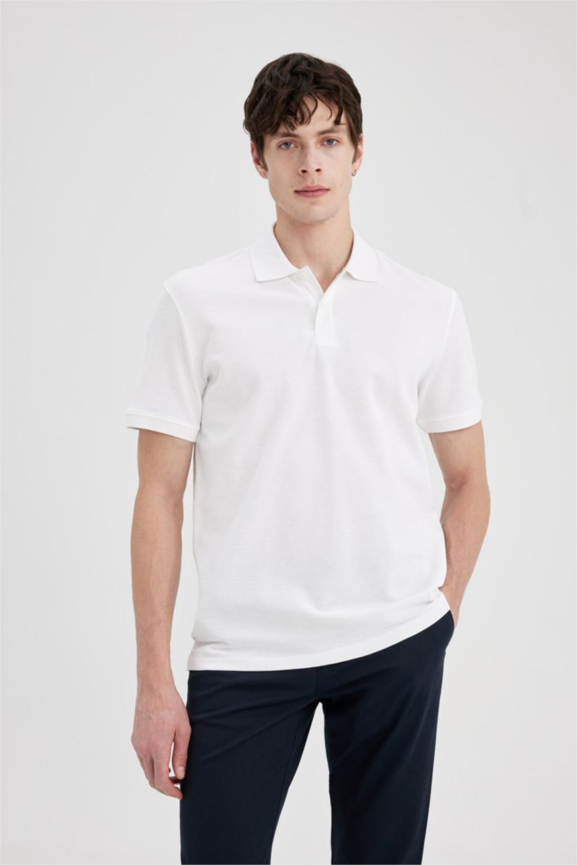MAN White New Regular Fit Pique Short Sleeve Polo T-Shirt