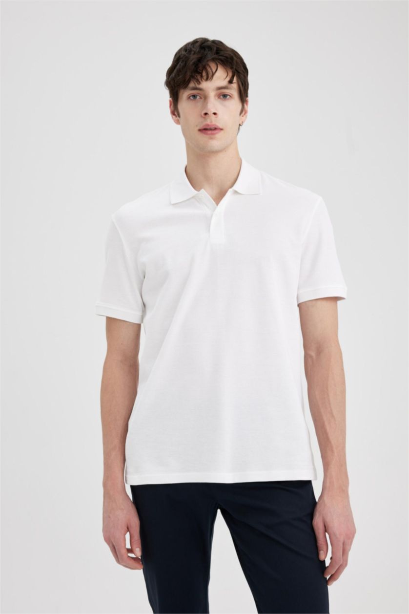 MAN White New Regular Fit Pique Short Sleeve Polo T-Shirt