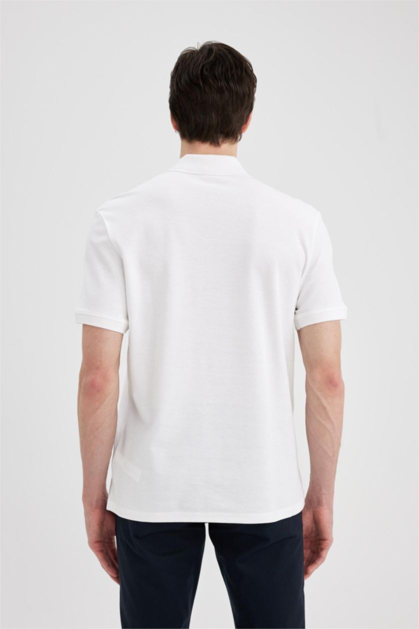MAN White New Regular Fit Pique Short Sleeve Polo T-Shirt