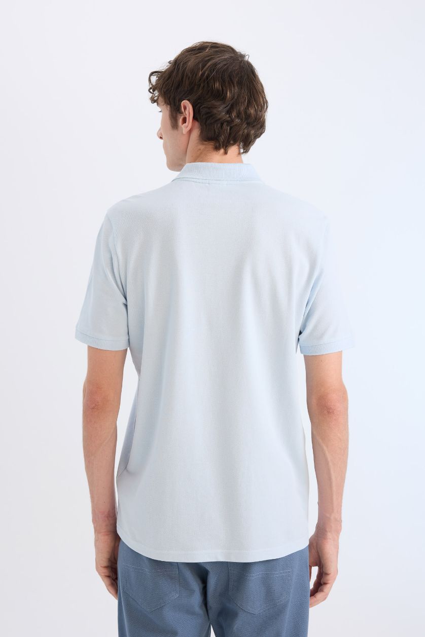 Erkek Açık Mavi %100 Pamuk Regular Fit Polo Yaka Kısa Kollu Basic Düz Pike Kumaş Tişört