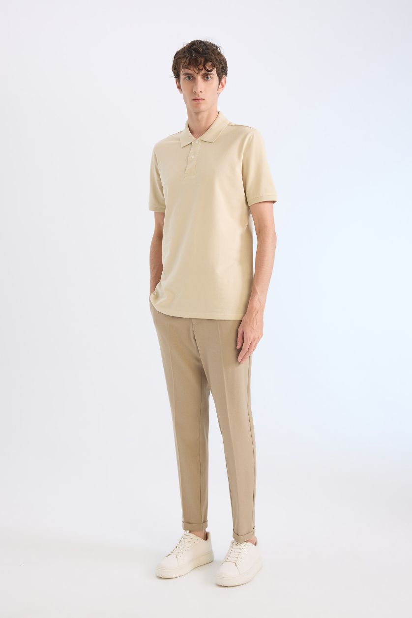 Erkek Taş %100 Pamuk Regular Fit Polo Yaka Kısa Kollu Basic Düz Pike Kumaş Tişört