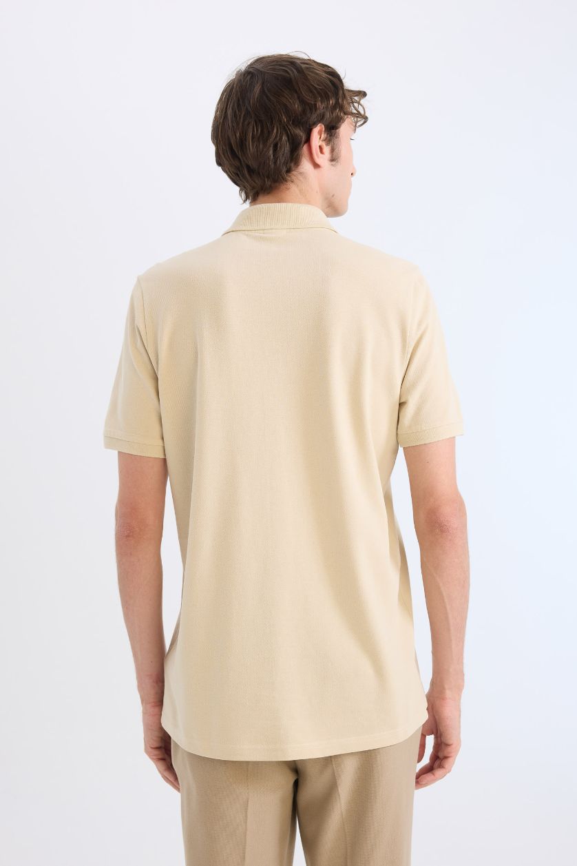 Erkek Taş %100 Pamuk Regular Fit Polo Yaka Kısa Kollu Basic Düz Pike Kumaş Tişört