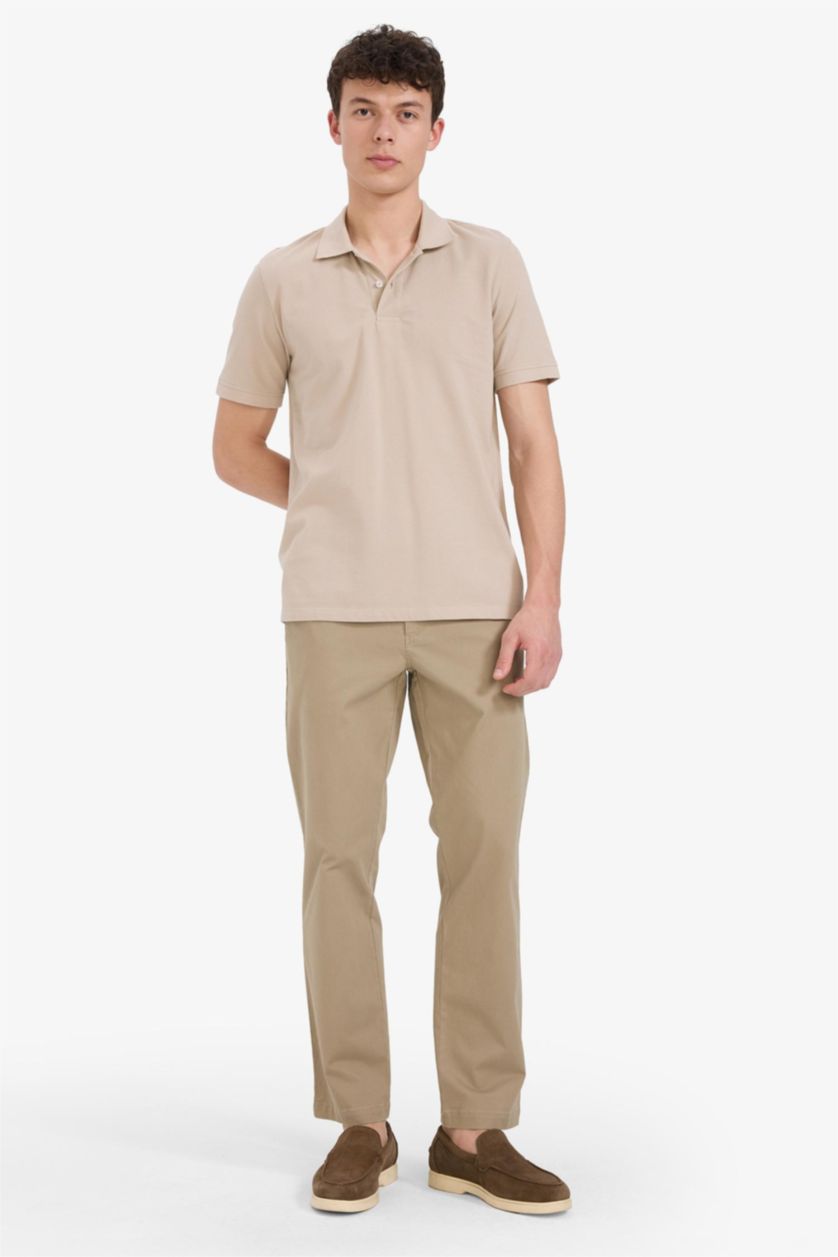 Erkek Bej %100 Pamuk Regular Fit Polo Yaka Kısa Kollu Basic Düz Pike Kumaş Tişört