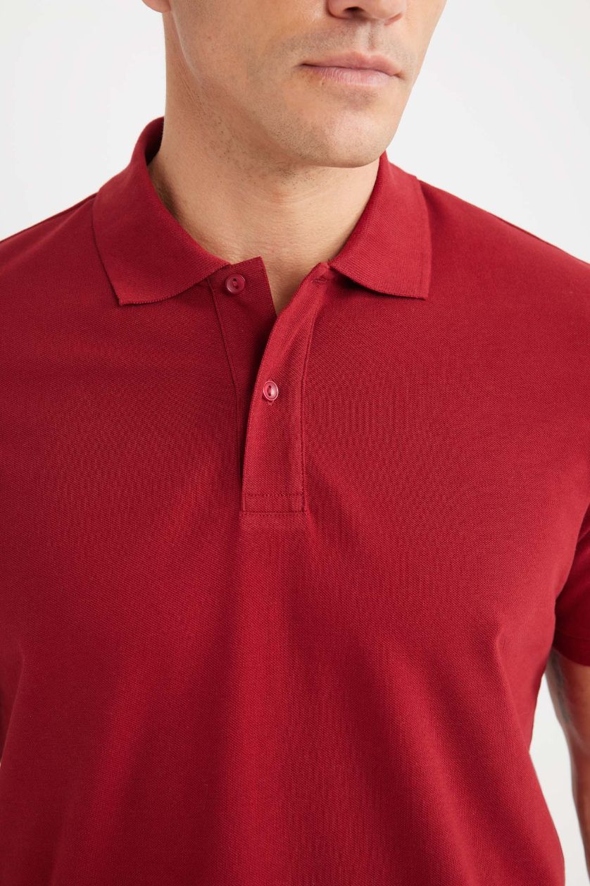 Erkek Bordo %100 Pamuk Regular Fit Polo Yaka Kısa Kollu Basic Düz Pike Kumaş Tişört