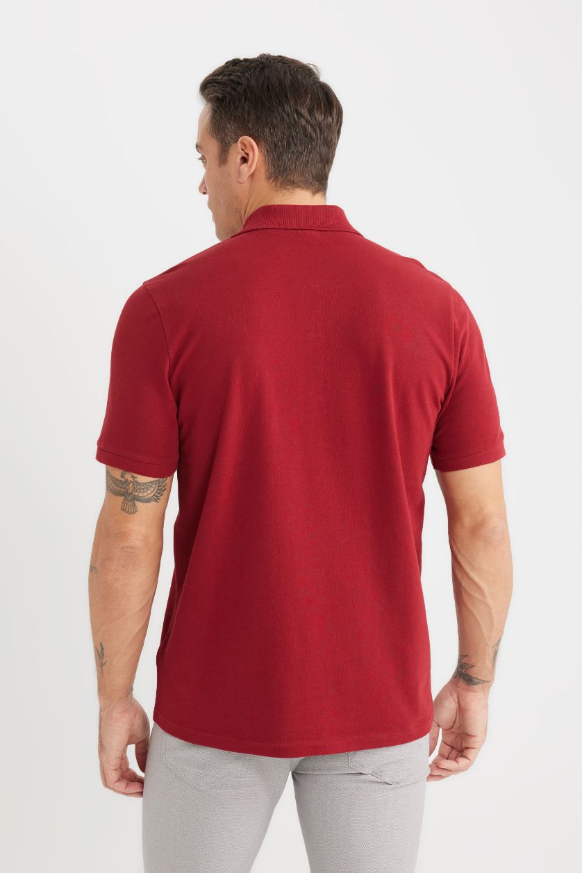 Erkek Bordo %100 Pamuk Regular Fit Polo Yaka Kısa Kollu Basic Düz Pike Kumaş Tişört