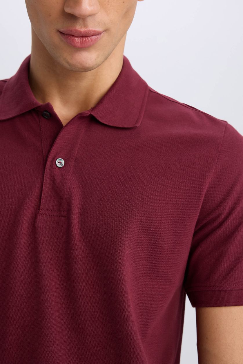 Erkek Bordo %100 Pamuk Regular Fit Polo Yaka Kısa Kollu Basic Düz Pike Kumaş Tişört