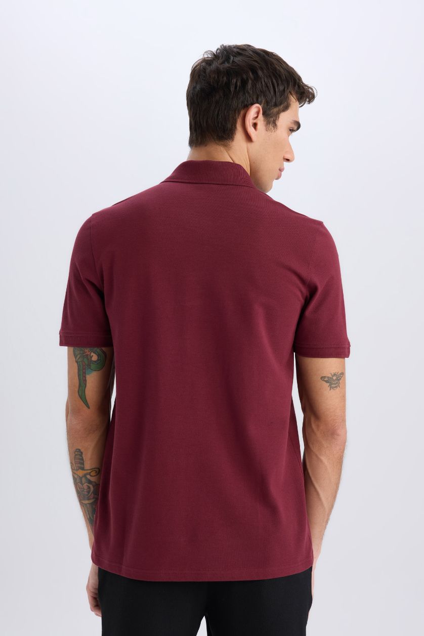 Erkek Bordo %100 Pamuk Regular Fit Polo Yaka Kısa Kollu Basic Düz Pike Kumaş Tişört