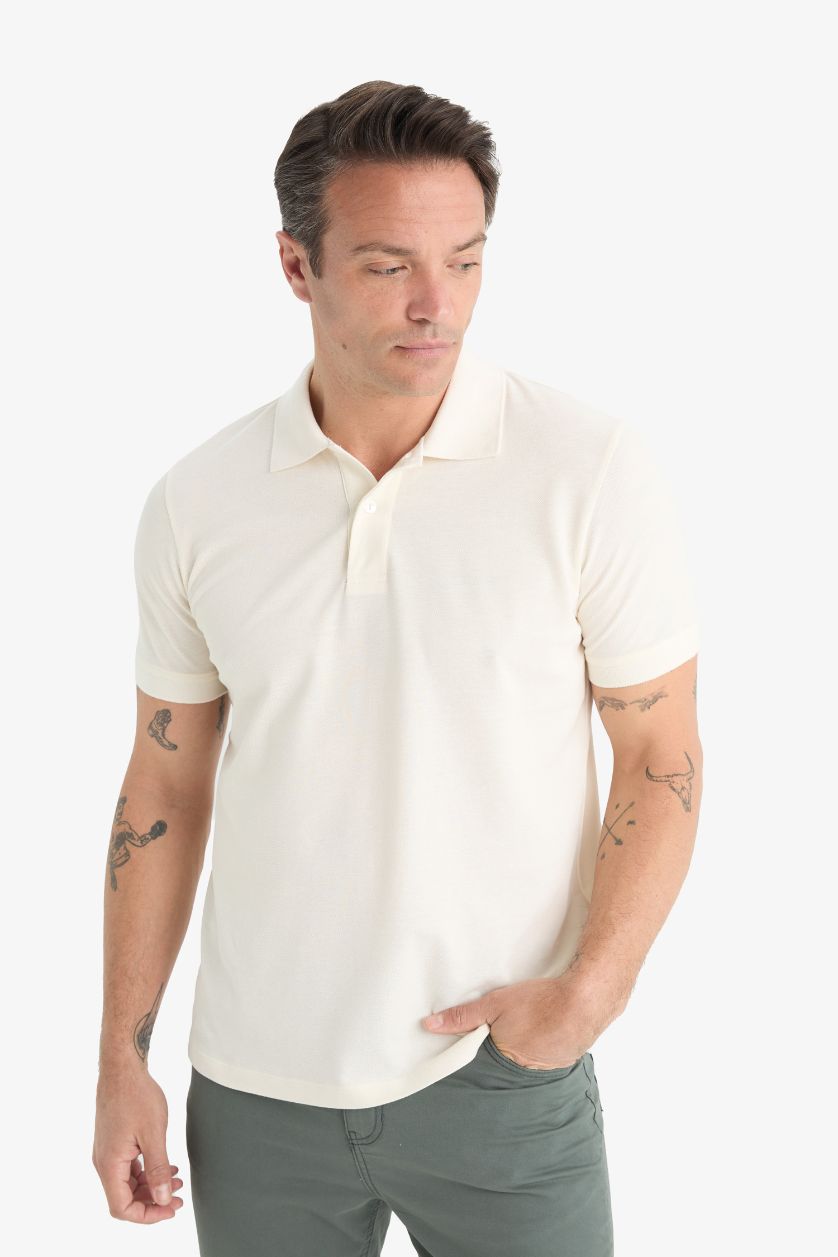 رجال بيج فاتح تيشيرت بولو بيكة قصة عادية برقبة بولو