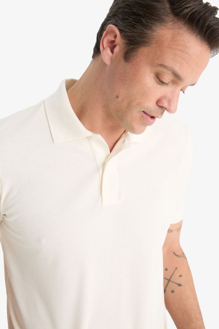 رجال بيج فاتح تيشيرت بولو بيكة قصة عادية برقبة بولو