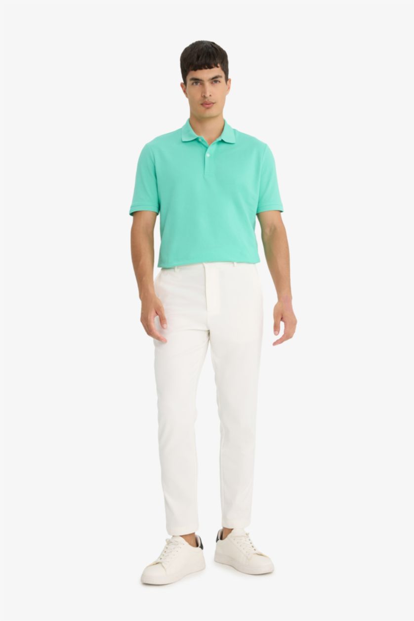 Erkek Parlak Yeşiil %100 Pamuk Regular Fit Polo Yaka Kısa Kollu Basic Düz Pike Kumaş Tişört