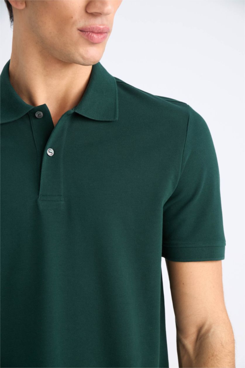 رجال أخضر غامق تيشيرت بولو نص ردن قصة عادية