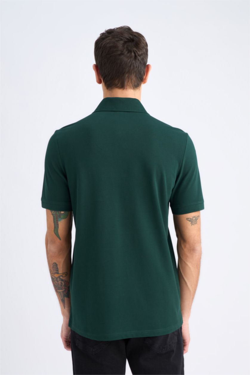 رجال أخضر غامق تيشيرت بولو نص ردن قصة عادية