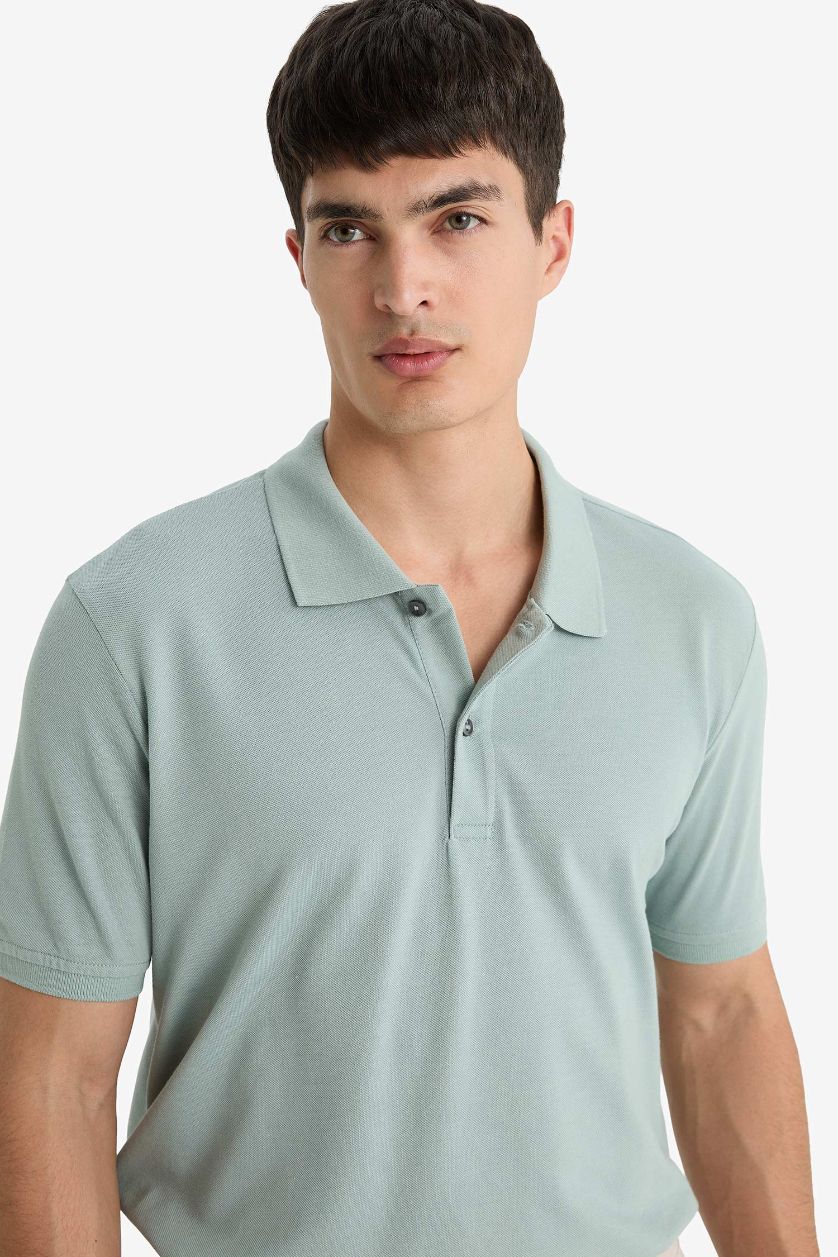 Erkek Açık Gri %100 Pamuk Regular Fit Polo Yaka Kısa Kollu Basic Düz Pike Kumaş Tişört