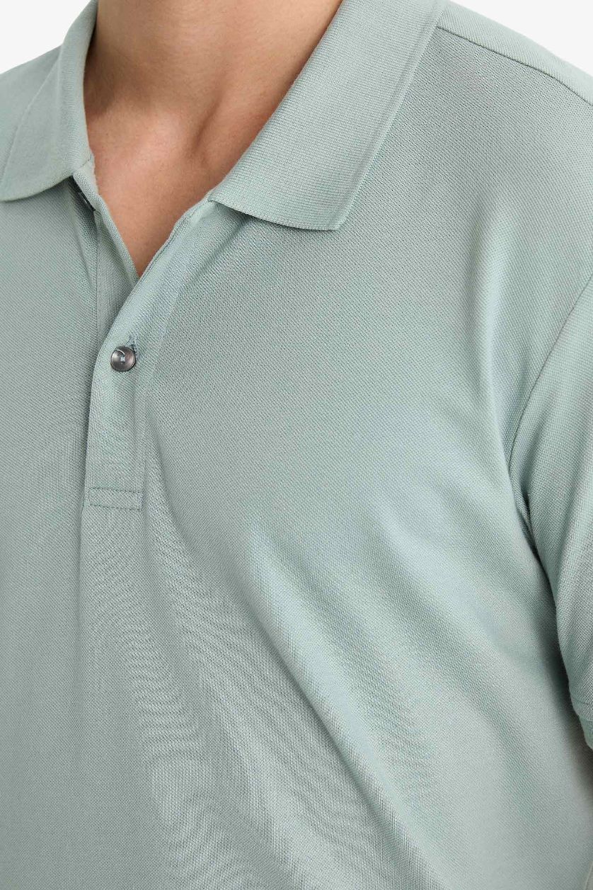 Erkek Açık Gri %100 Pamuk Regular Fit Polo Yaka Kısa Kollu Basic Düz Pike Kumaş Tişört