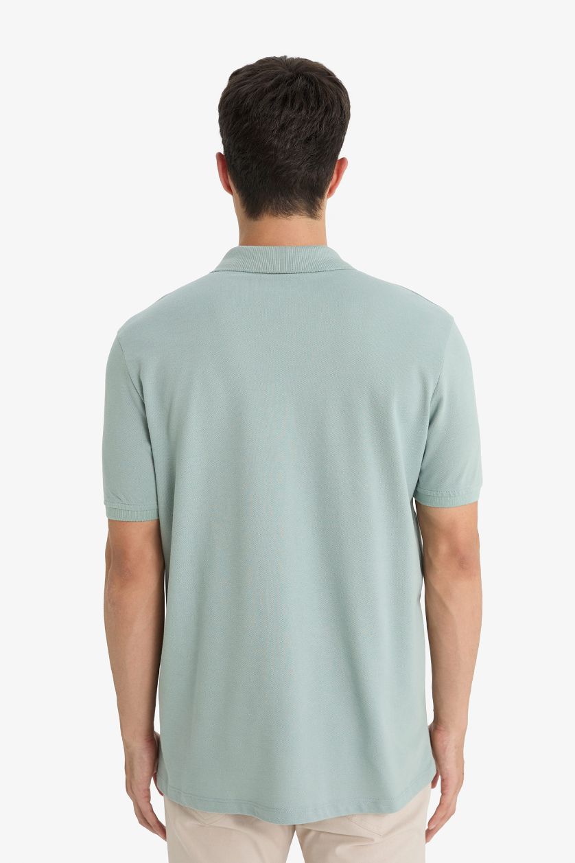 Erkek Açık Gri %100 Pamuk Regular Fit Polo Yaka Kısa Kollu Basic Düz Pike Kumaş Tişört