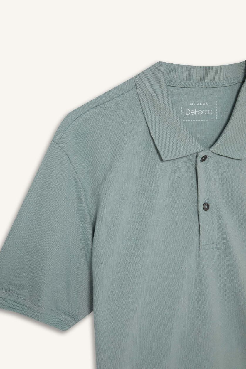 Erkek Açık Gri %100 Pamuk Regular Fit Polo Yaka Kısa Kollu Basic Düz Pike Kumaş Tişört