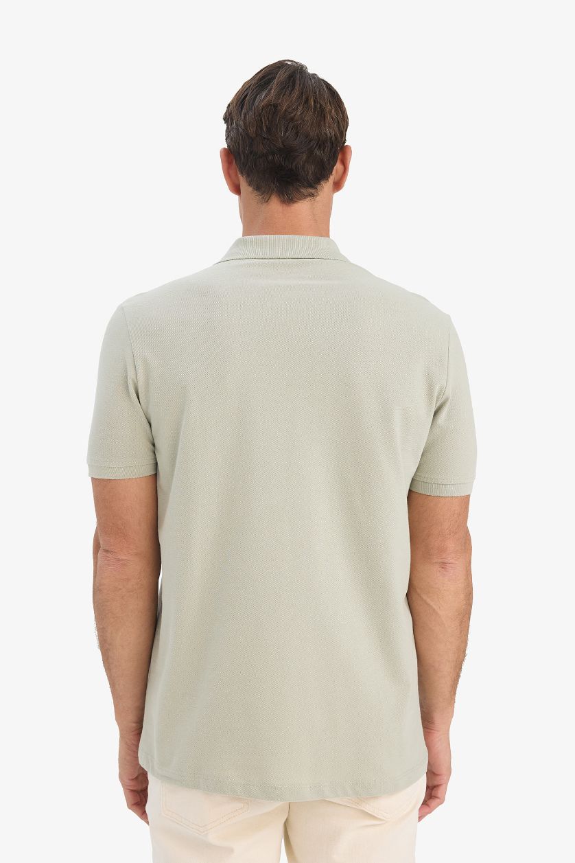 Man Light Khaki Regular Fit Short Sleeve Basic Cotton Polo T-Shirt