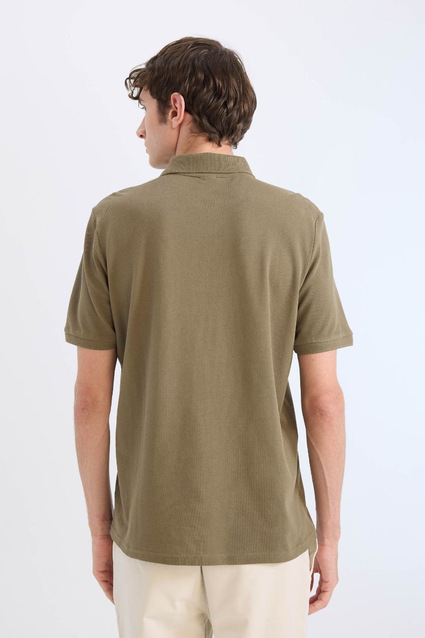 رجال كاكي تيشيرت بولو بيكة قصة عادية برقبة بولو