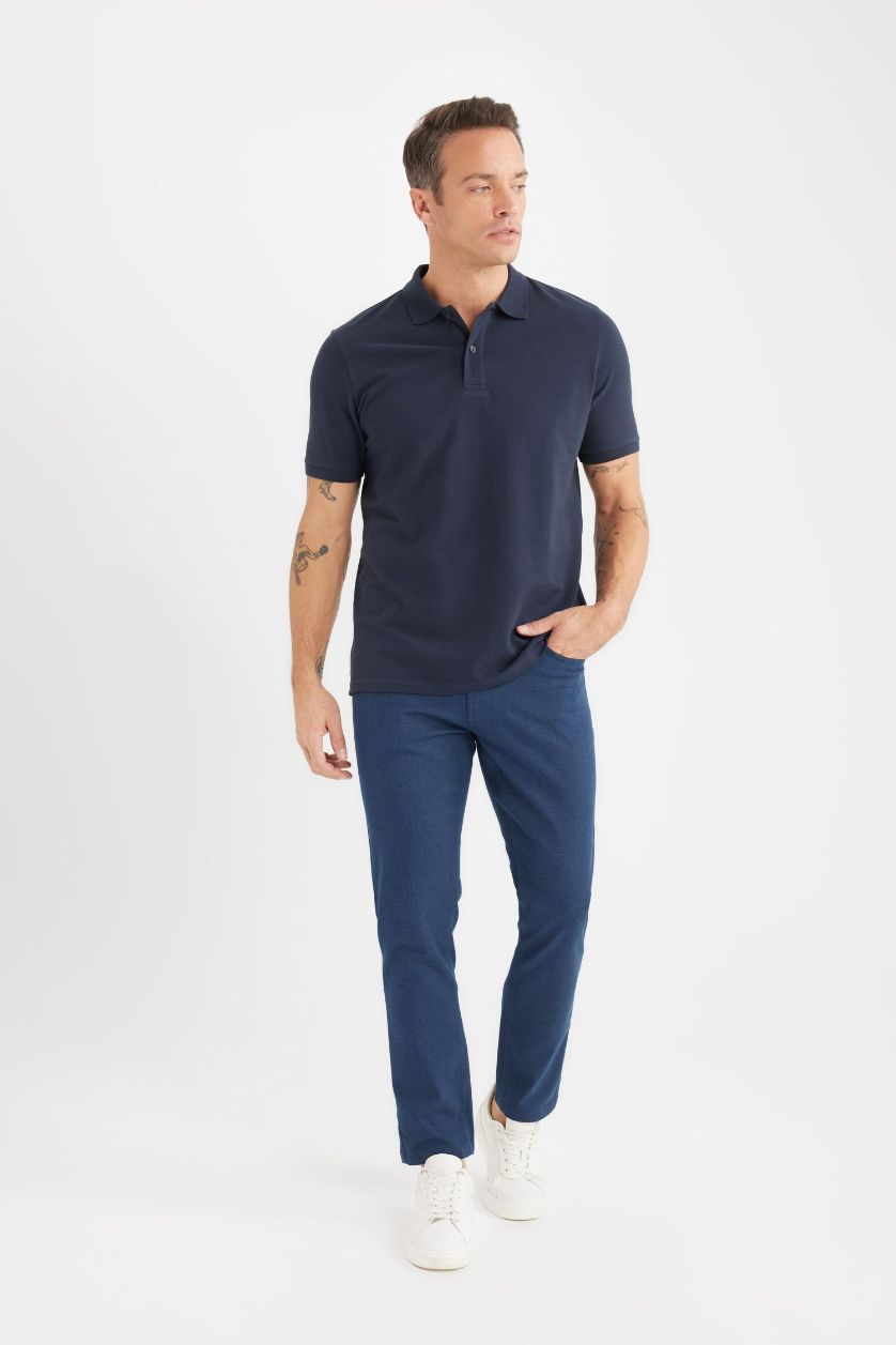 Erkek Lacivert %100 Pamuk Regular Fit Polo Yaka Kısa Kollu Basic Düz Pike Kumaş Tişört