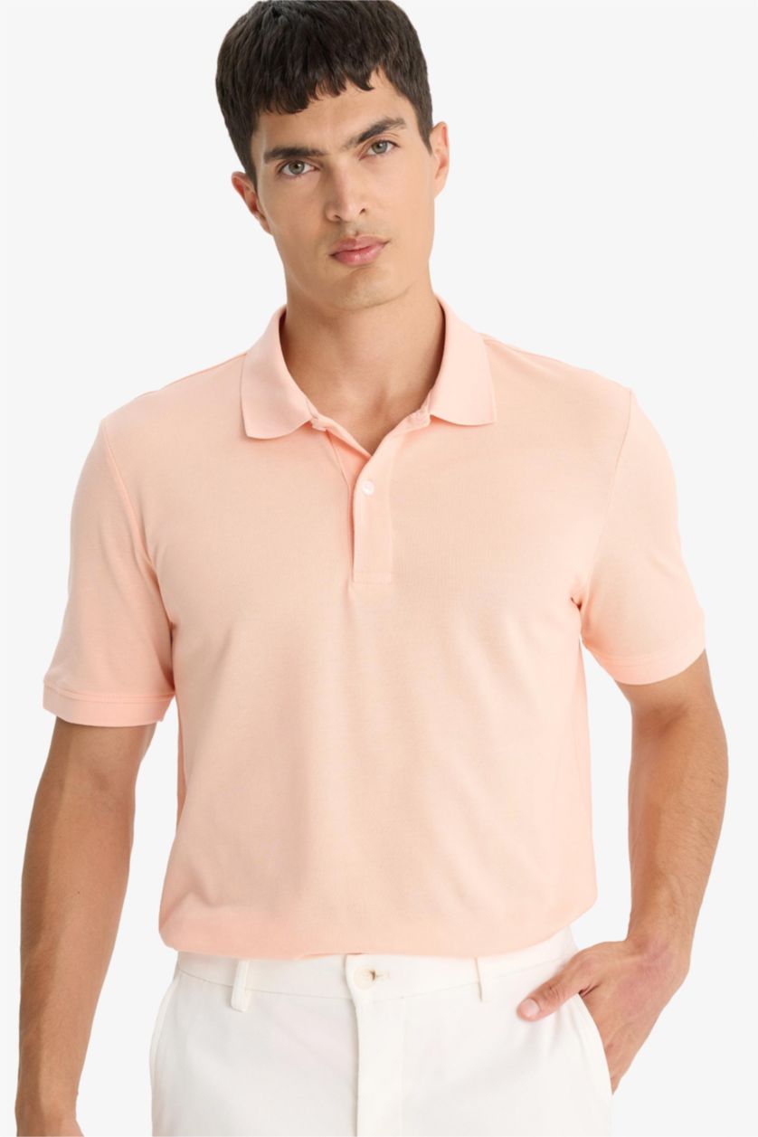 Erkek Somon %100 Pamuk Regular Fit Polo Yaka Kısa Kollu Basic Düz Pike Kumaş Tişört