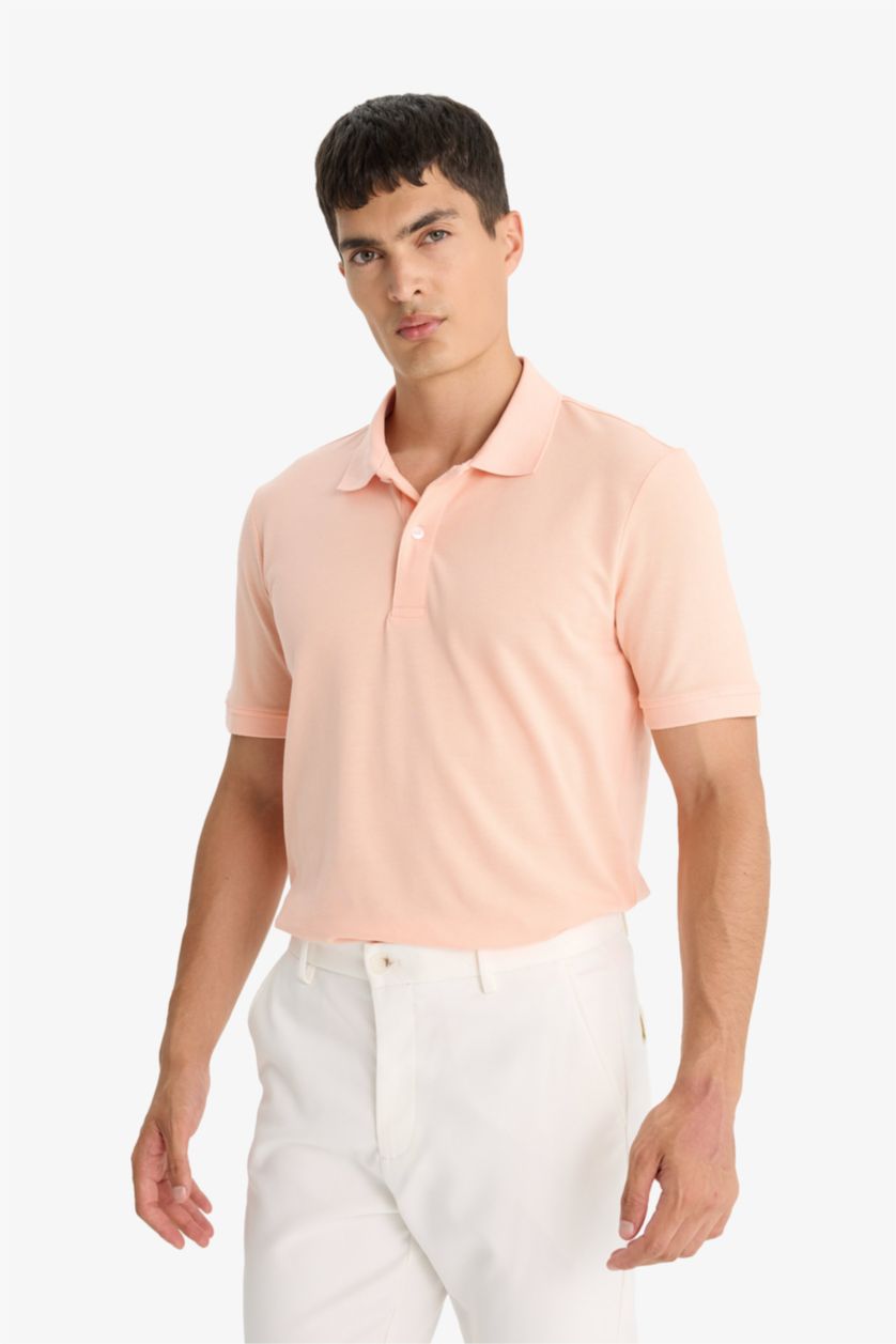 Erkek Somon %100 Pamuk Regular Fit Polo Yaka Kısa Kollu Basic Düz Pike Kumaş Tişört