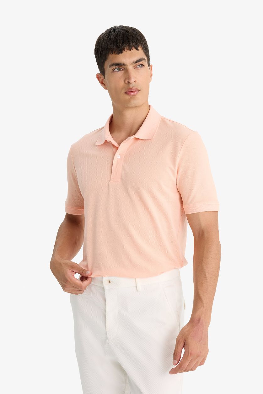 Erkek Somon %100 Pamuk Regular Fit Polo Yaka Kısa Kollu Basic Düz Pike Kumaş Tişört