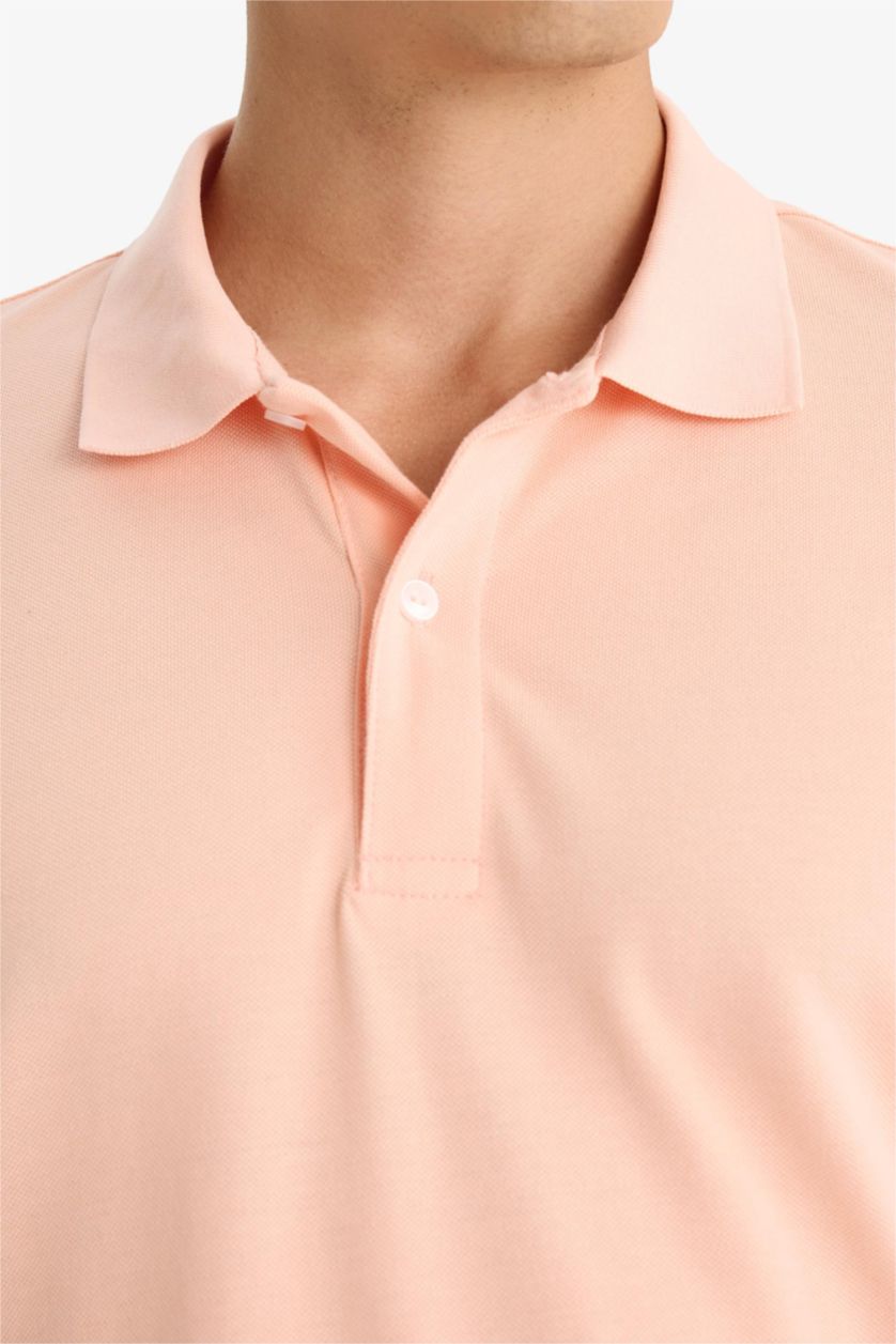 Erkek Somon %100 Pamuk Regular Fit Polo Yaka Kısa Kollu Basic Düz Pike Kumaş Tişört