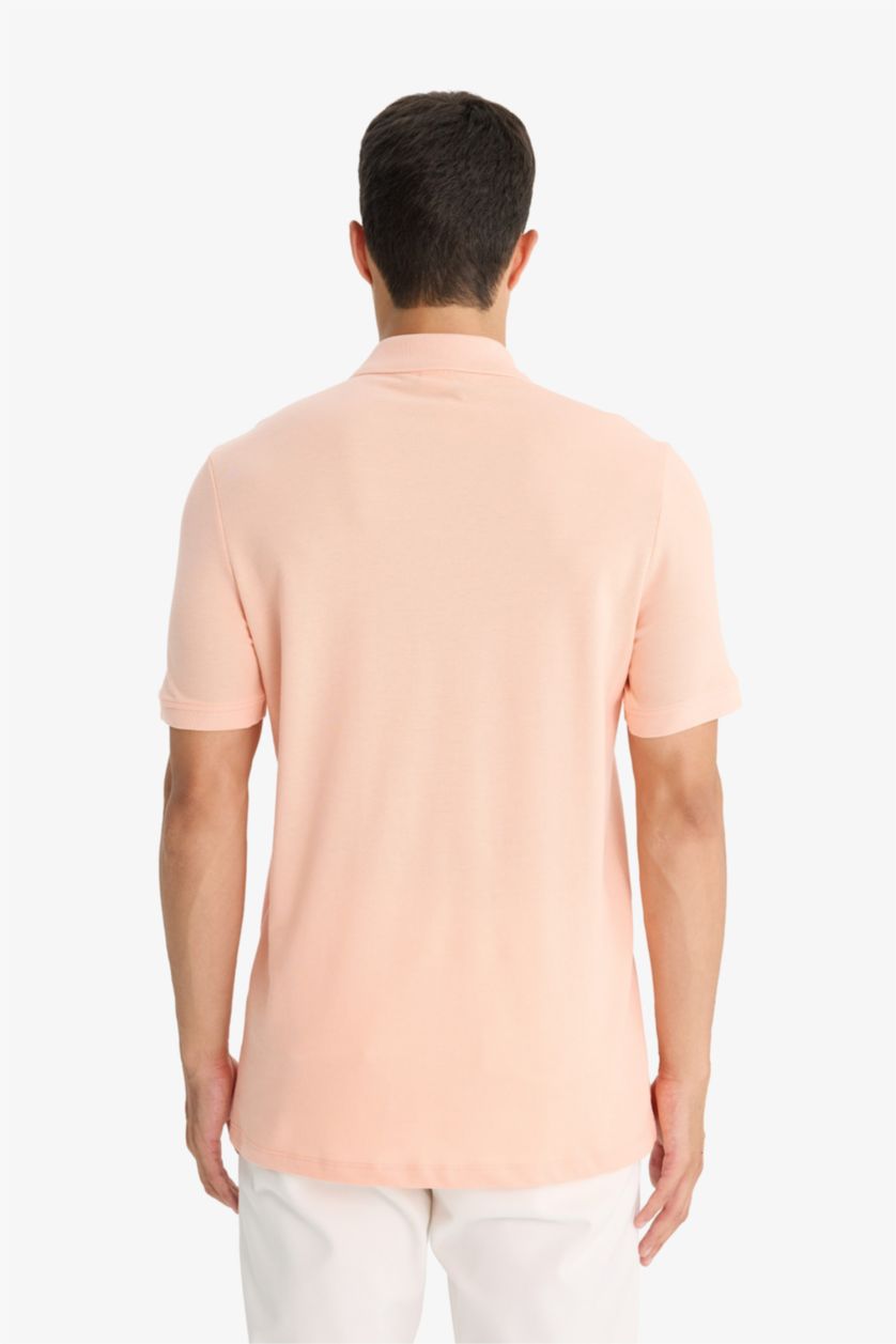 Erkek Somon %100 Pamuk Regular Fit Polo Yaka Kısa Kollu Basic Düz Pike Kumaş Tişört