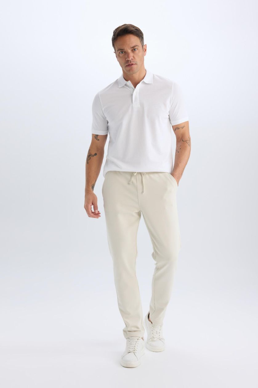 Erkek Beyaz %100 Pamuk Regular Fit Polo Yaka Kısa Kollu Basic Düz Pike Kumaş Tişört