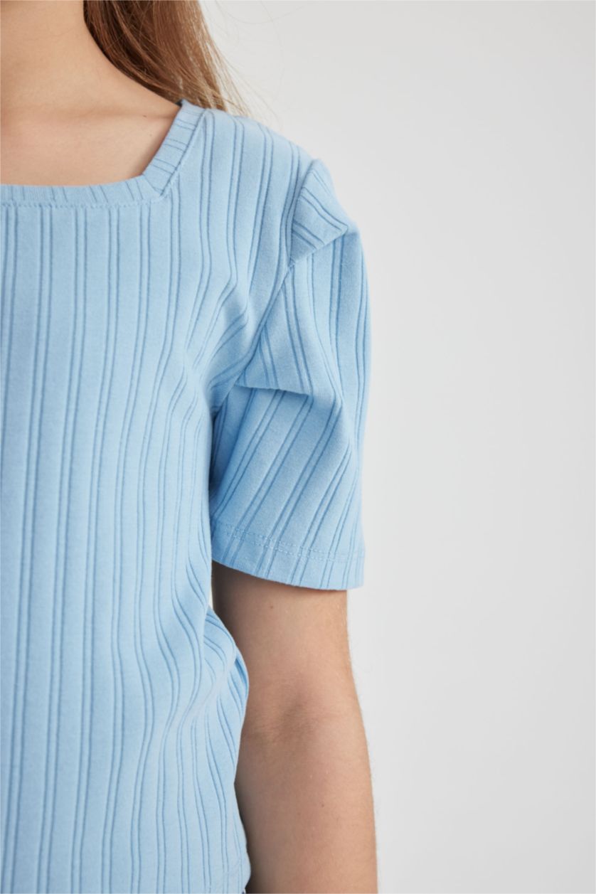 GIRLS & TEENS Blue Girl Ribbed Camisole Short Sleeve Crop T-Shirt