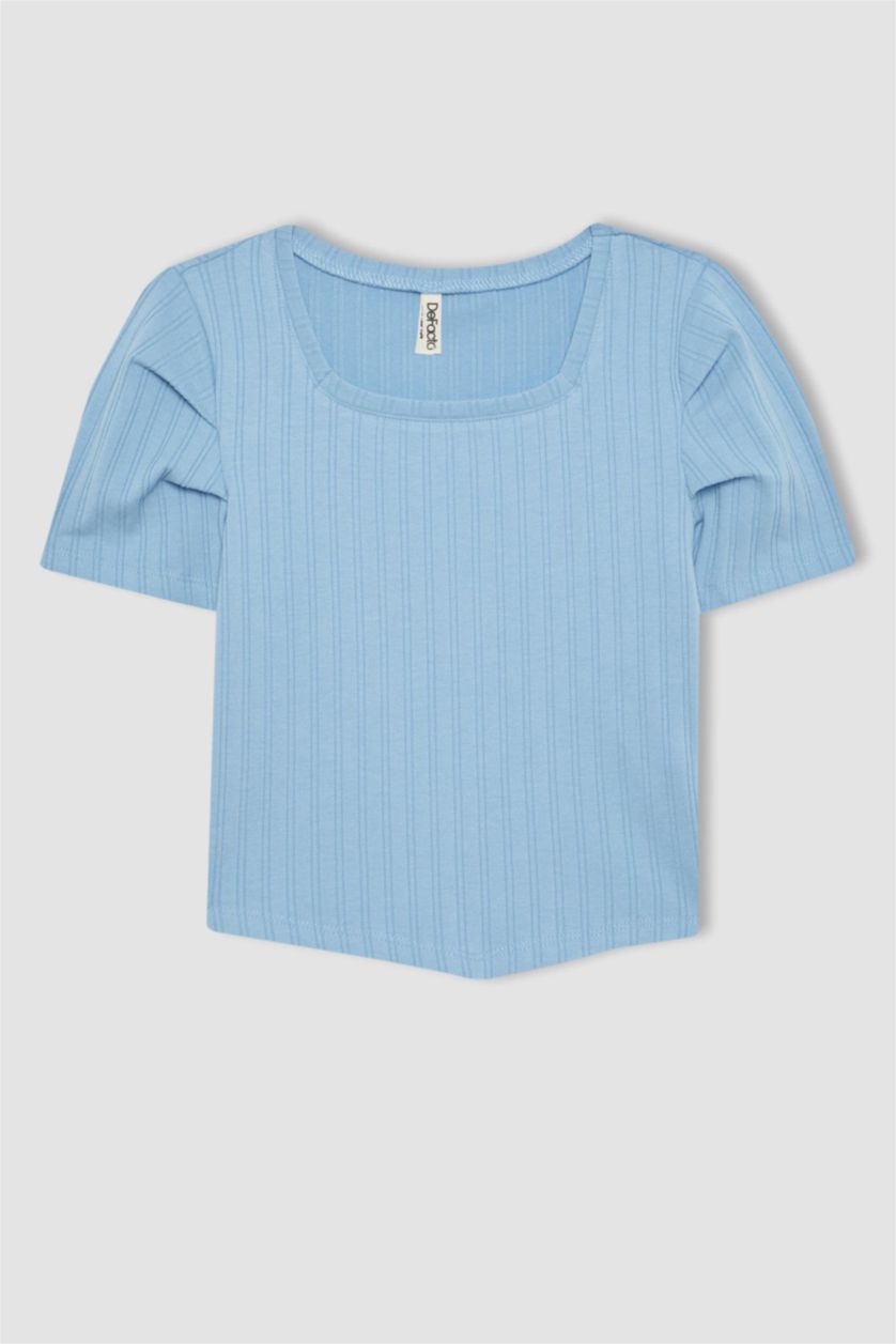 GIRLS & TEENS Blue Girl Ribbed Camisole Short Sleeve Crop T-Shirt