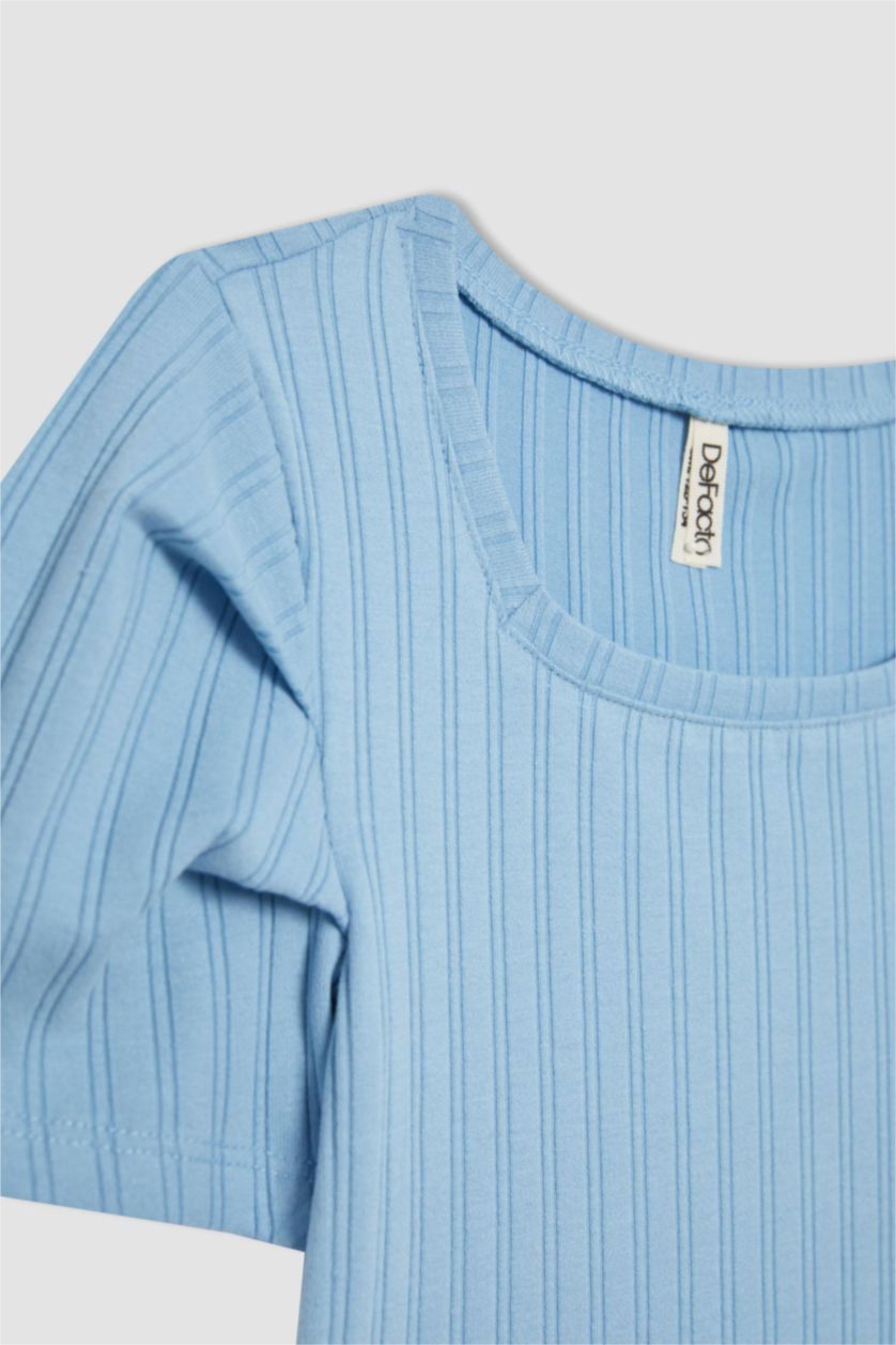 GIRLS & TEENS Blue Girl Ribbed Camisole Short Sleeve Crop T-Shirt